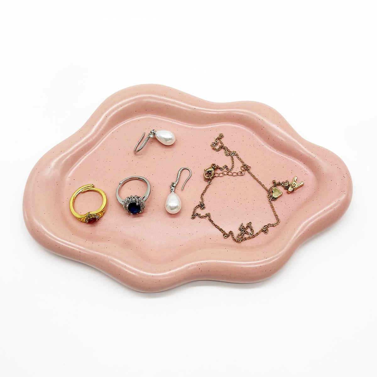 Small Jewelry Dish for Women, Gifts for Mom, Ceramic Jewlery Tray Ring Holder, Vanity Ring Dish Cute Cloud Tray, Nightstand Decor Trinket Bowl for Earrings, Perfume, Keys, White Jewelry Plate