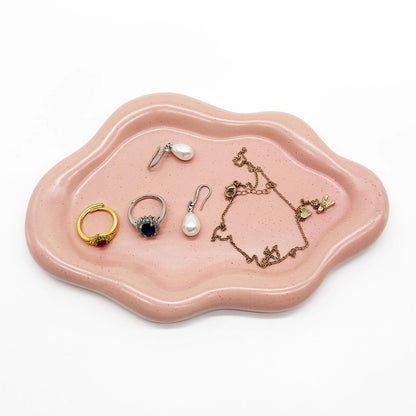 Small Jewelry Dish for Women, Gifts for Mom, Ceramic Jewlery Tray Ring Holder, Vanity Ring Dish Cute Cloud Tray, Nightstand Decor Trinket Bowl for Earrings, Perfume, Keys, White Jewelry Plate