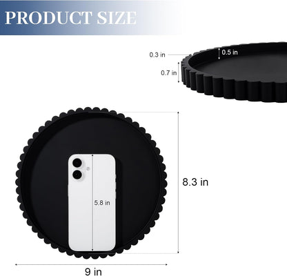 Round Bathroom Tray Perfume Organizer Coffee Table Decor, 9" Black