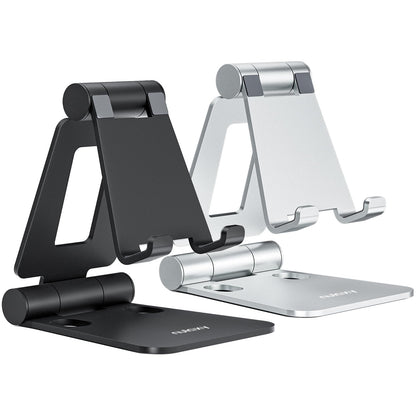 Nulaxy 2 Pack Aluminum Dual Folding Cell Phone Stand for Desk, Black&Silver