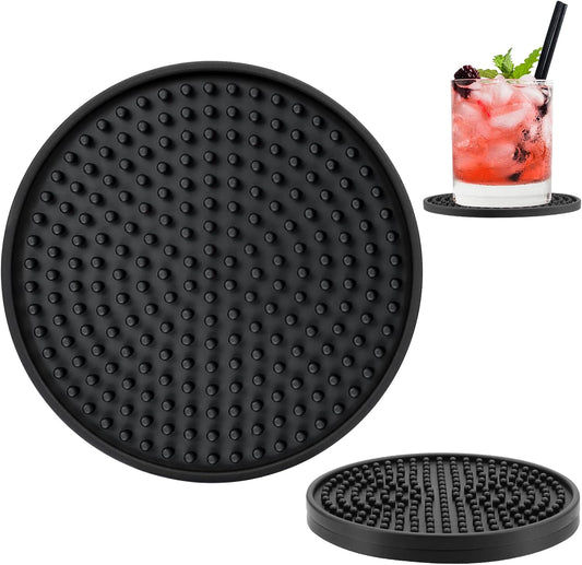Silicone Drink Coasters [2 Pack] - Cup Coasters for Hot Or Cold Drinks, Non-Slip, Suitable for Home Decor, Kitchen, Office, Bar（Black）