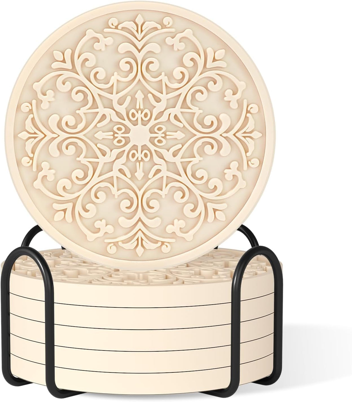 Drink Coasters, Coasters Set of 6 with Holder, Non-Slip Silicone Cup Mat