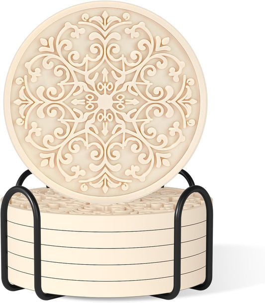 Drink Coasters, Coasters Set of 6 with Holder, Non-Slip Silicone Cup Mat