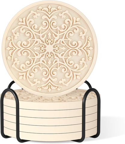 Drink Coasters, Coasters Set of 6 with Holder, Non-Slip Silicone Cup Mat