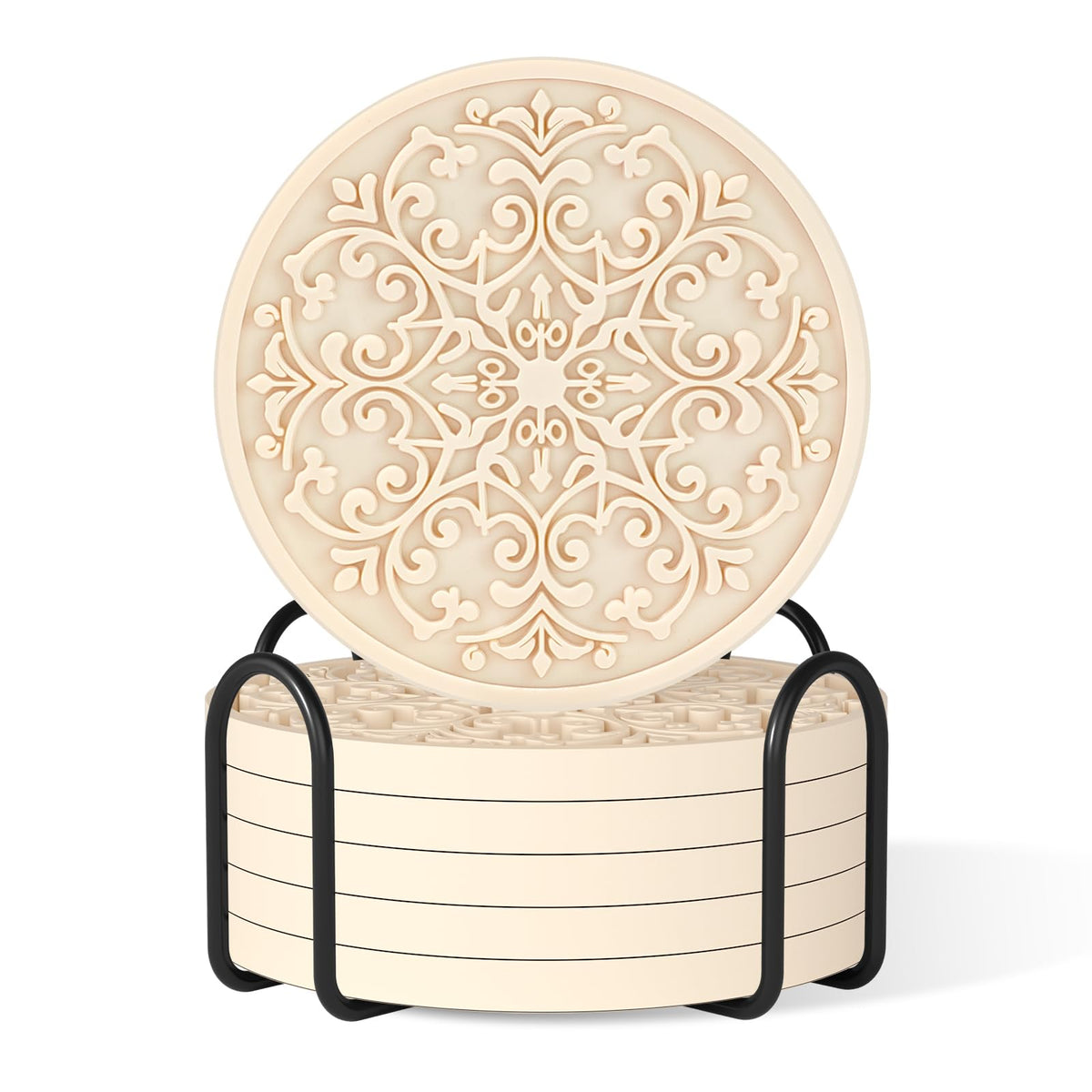 Drink Coasters, Coasters Set of 6 with Holder, Non-Slip Silicone Cup Mat