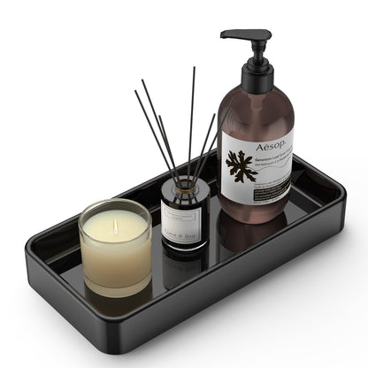 Gurygo Vanity Tray for Bathroom, 10" Ceramic Soap Dispenser Tray for Kitchen Counter, Bathroom Trays for Counter, Kitchen Tray for Soap Bottles (Black, Set/1)…