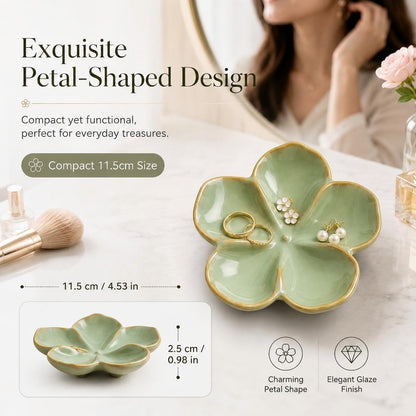 Ceramic Flower Jewelry Ring Trinket Dish Tray, Gifts for Women, Sage Green
