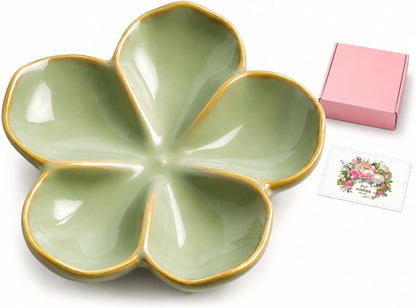 Ceramic Flower Jewelry Ring Trinket Dish Tray, Gifts for Women, Sage Green