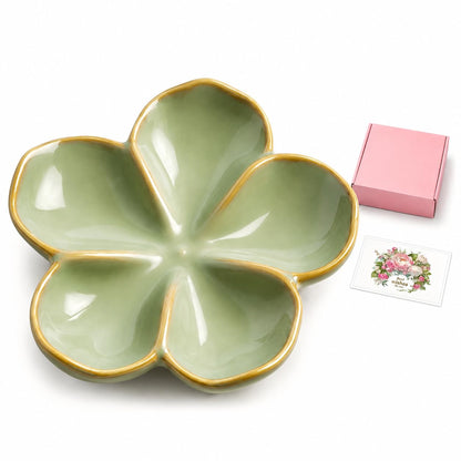 Ceramic Flower Jewelry Ring Trinket Dish Tray, Gifts for Women, Sage Green