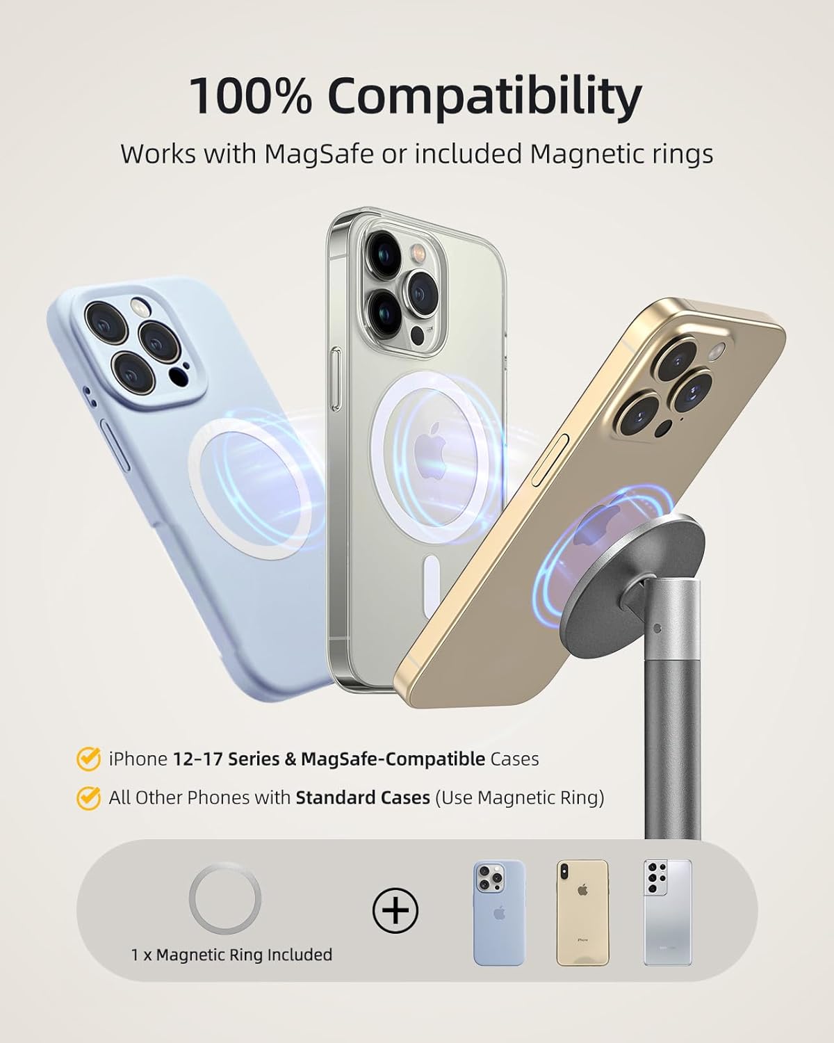 Nulaxy Magnetic Full Aluminum Cell Phone Stand with 360 Rotating Adjustment