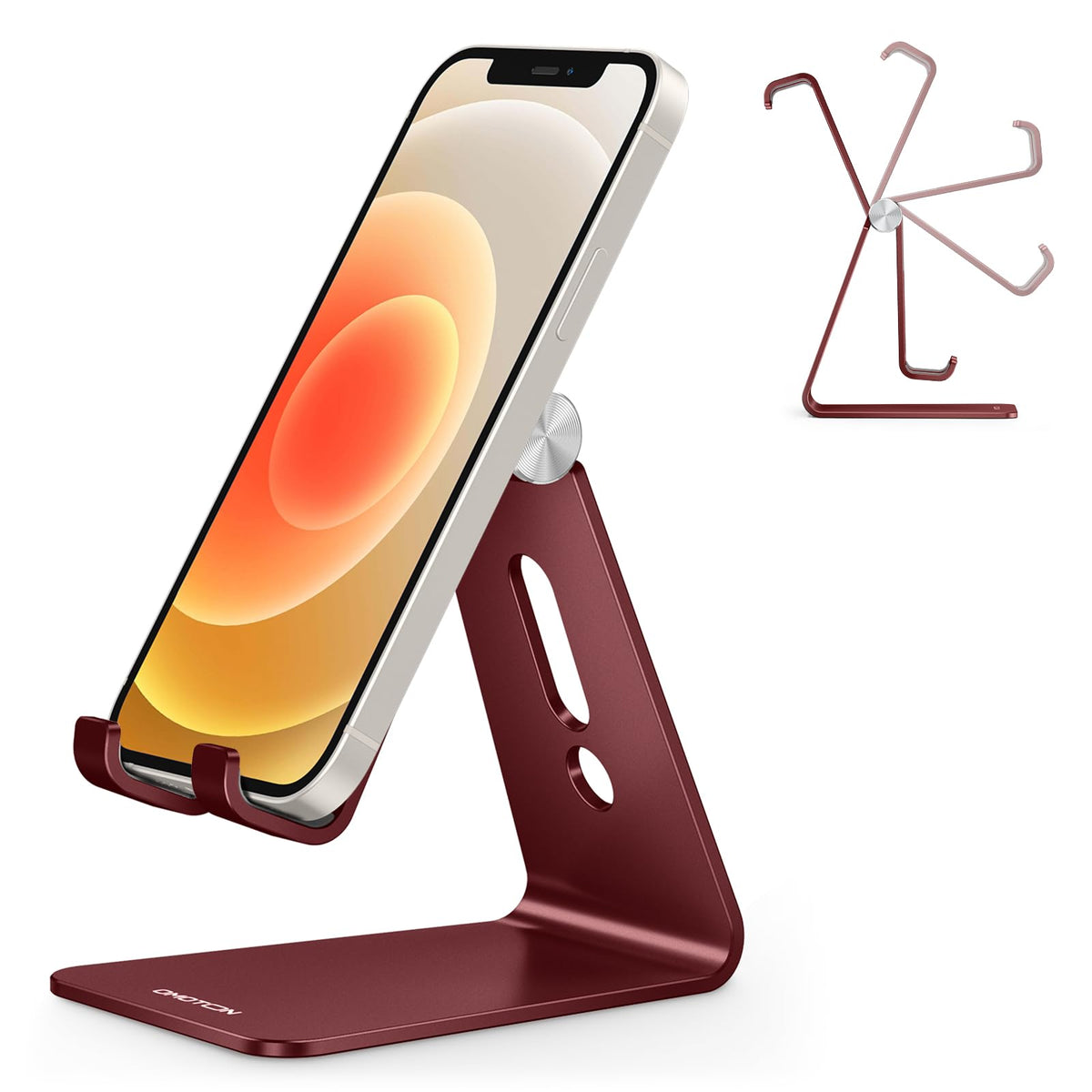 OMOTON Adjustable Cell Phone Stand, C2 Aluminum Desktop Phone Holder Dock Compatible with iPhone 15 14 13 Xs XR 8 Plus 7 6, Samsung Galaxy, Google Pixel, Android Phones, Rose Gold