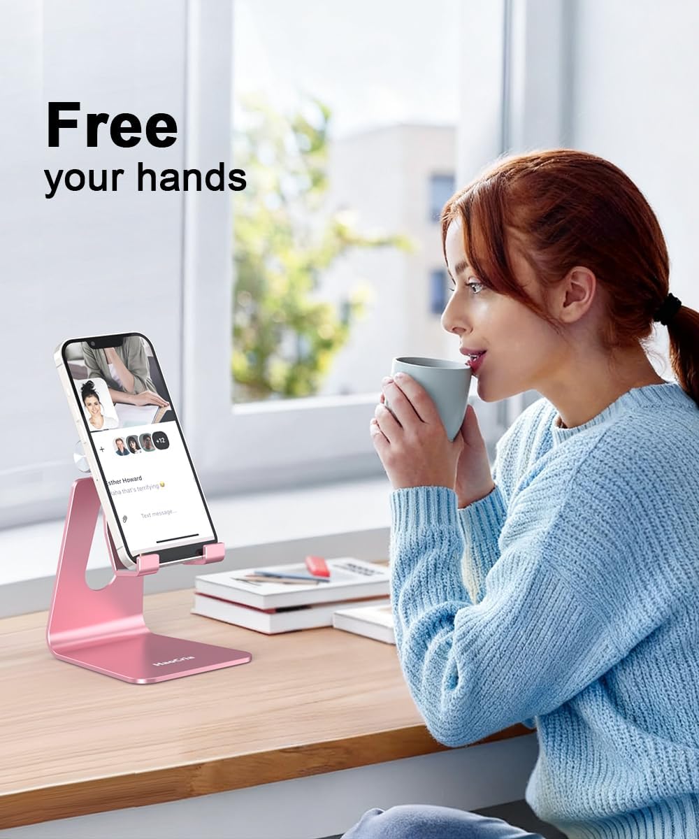 Cell Phone Stand for Desk- Adjustable Phone Stand Holder, Cradle, Dock, Desktop Stand for iPhone 17 16, 15, 14, Plus, Pro, Pro Max, 13 12 X XS,4-8" Phones, Office Accessories (Rose Gold)