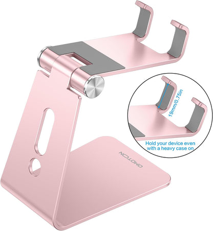OMOTON Adjustable Cell Phone Stand, C2 Aluminum Desktop Phone Holder Dock Compatible with iPhone 15 14 13 Xs XR 8 Plus 7 6, Samsung Galaxy, Google Pixel, Android Phones, Rose Gold