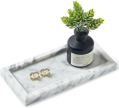Natural Small Marble Vanity Tray, Stone Organizer for Bathroom & Kitchen