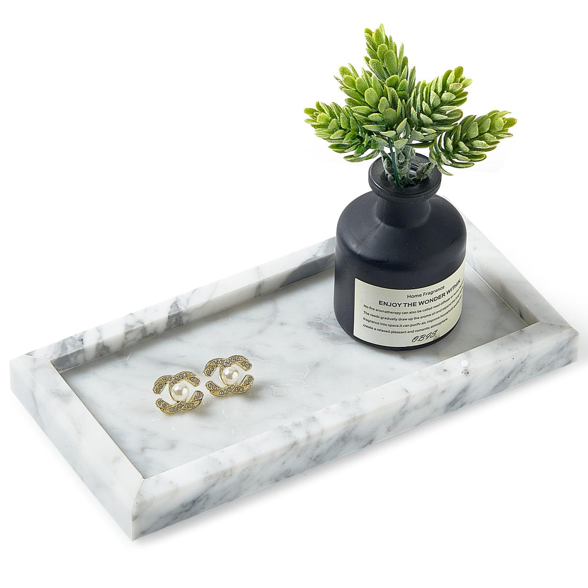 Natural Small Marble Vanity Tray, Stone Organizer for Bathroom & Kitchen