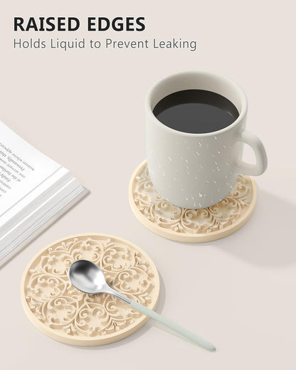 Drink Coasters, Coasters Set of 6 with Holder, Non-Slip Silicone Cup Mat