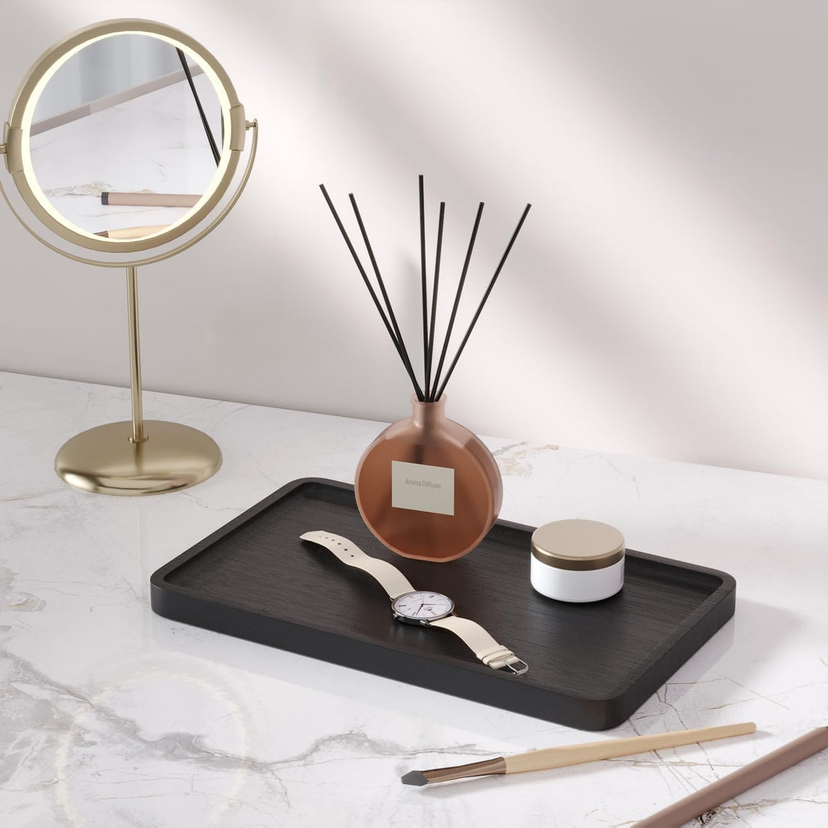 VERTORGAN Bamboo Serving Tray,9.8x5.9 Inch Trays,Home Decor(Black)