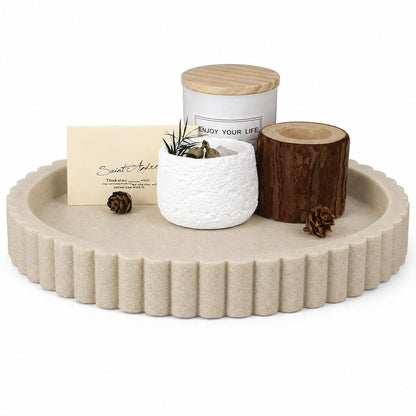 Round Decorative Tray for Coffee Table Decor, Circle Tray Decor 11" Beige