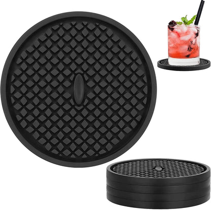 Silicone Drink Coasters [2 Pack] - Cup Coasters for Hot Or Cold Drinks, Non-Slip, Suitable for Home Decor, Kitchen, Office, Bar（Black）