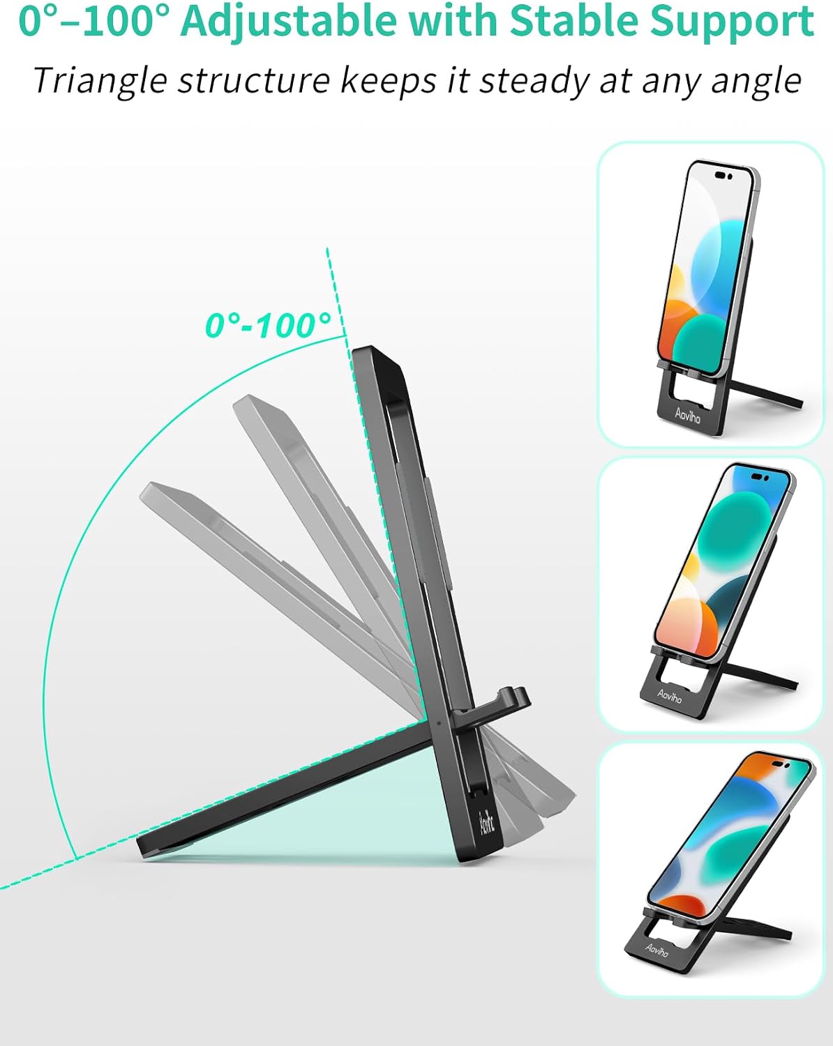 Aoviho Foldable Cell Phone Stand for Desk, Portable Phone Holder,Black