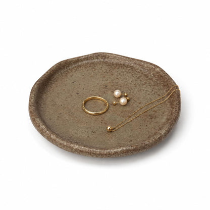 Jewelry Dish, Vintage Green Ceramic Round Shallow Ring Tray