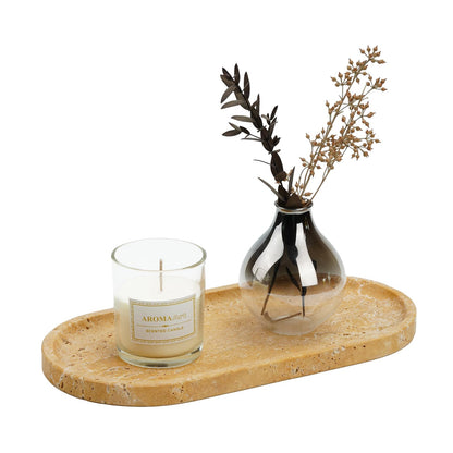 Koville Italian Travertine Tray, 12"x6" Vanity Decorative Marble Tray for Countertop, Catchall Tray for Perfume, Candles, Jewelry Dish Tray