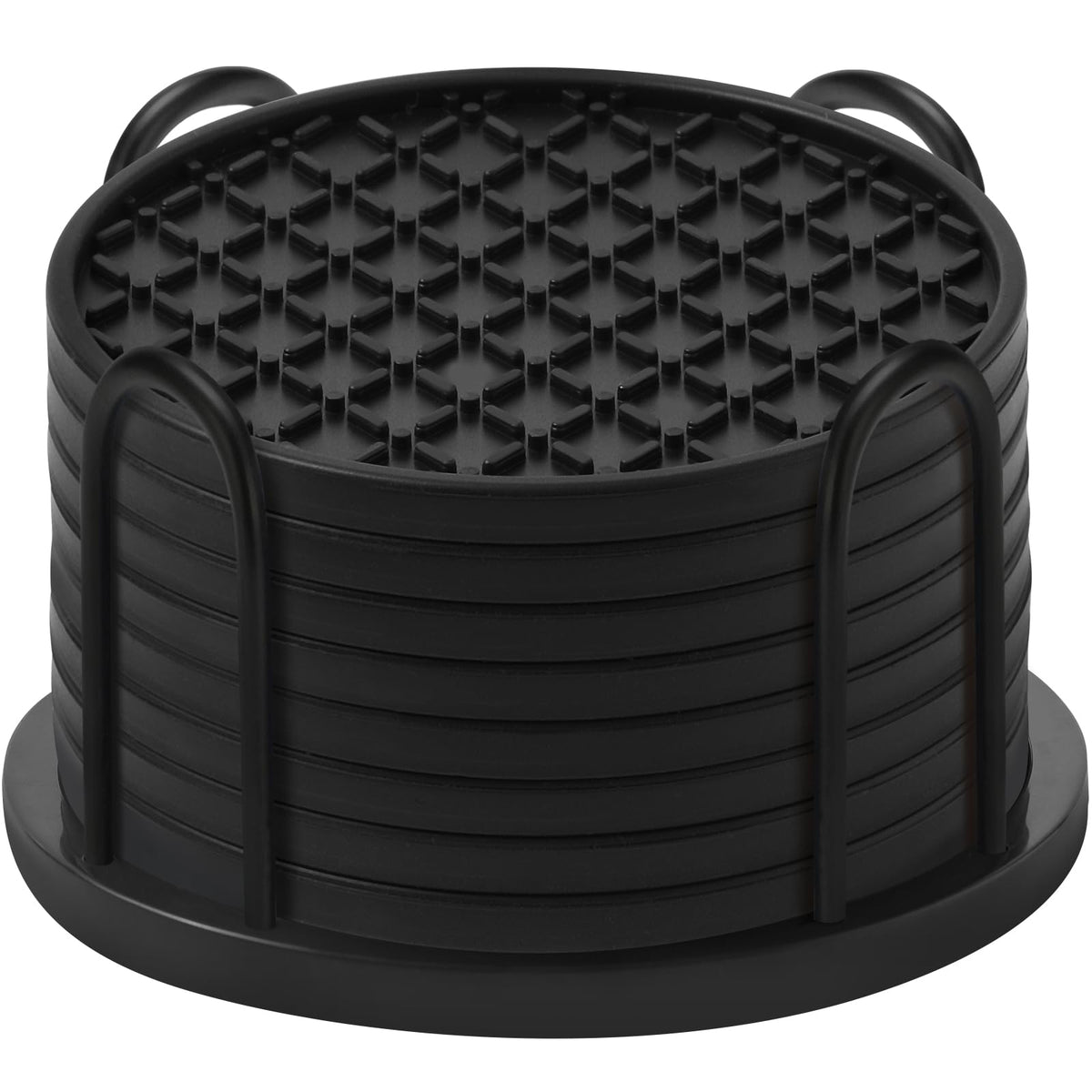 TWTLi Silicone Coasters Set of 8 with Holder, 4 Inch Non-Slip Waterproof Heat Resistant Drink Mats for Coffee Table, Desk, Kitchen, Bar, Outdoor Patio (Black, 6 PCS)