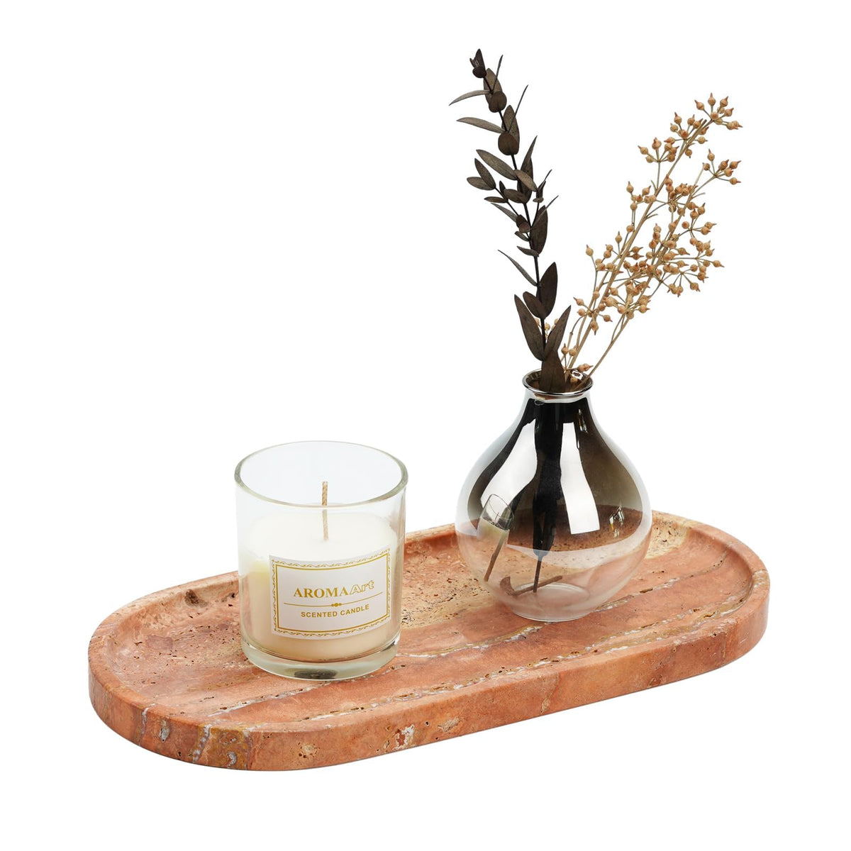 Koville Italian Travertine Tray, 12"x6" Vanity Decorative Marble Tray for Countertop, Catchall Tray for Perfume, Candles, Jewelry Dish Tray
