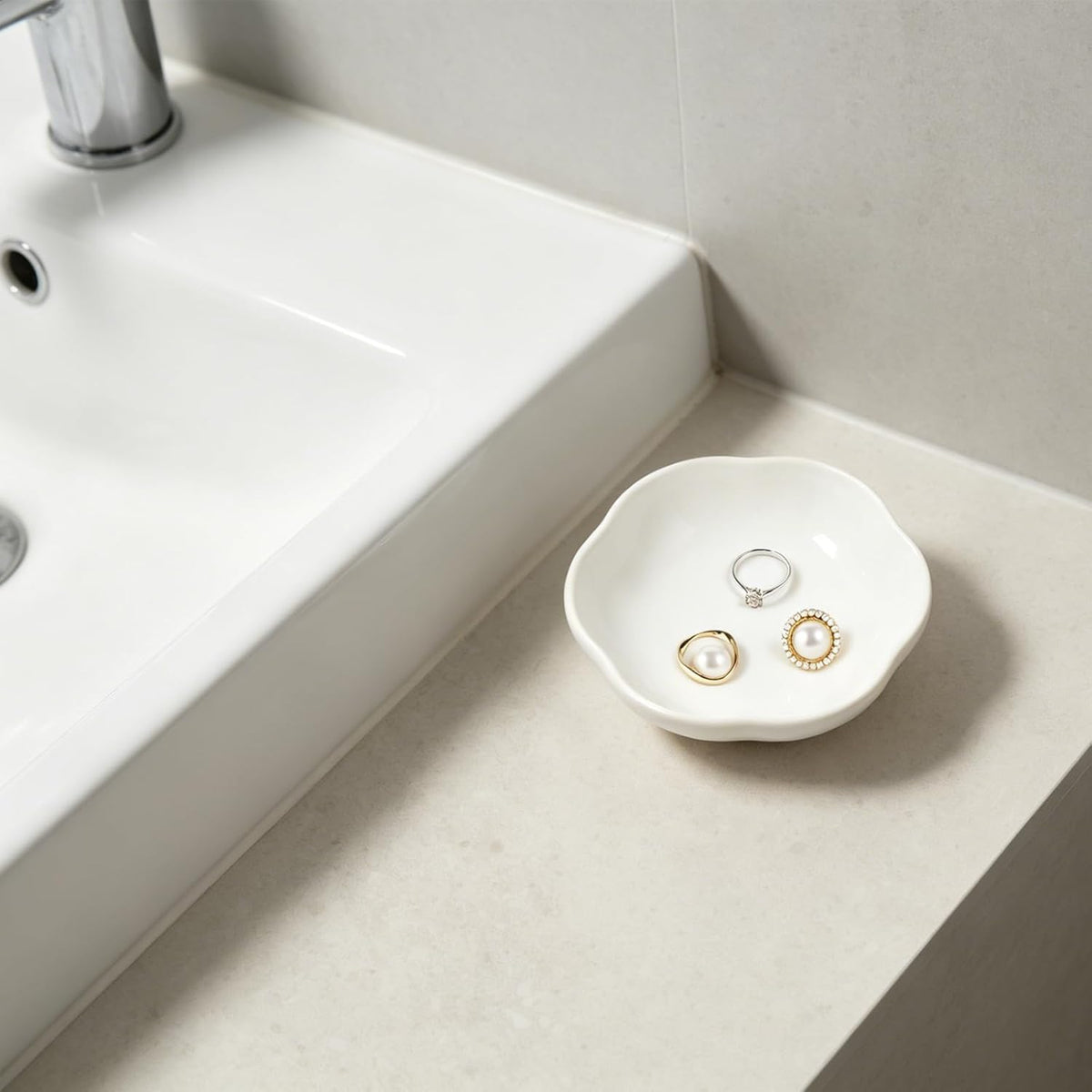 Ceramic Jewelry Tray, Ring Holder Floral Trinket Bowl for Women