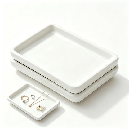 Square Minimalist Ceramic Ring Dish, White Jewelry Tray for Women, Modern Vanity Decor & Organizer, Ideal Engagement Wedding Birthday for Friend Sister