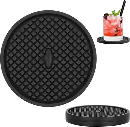 Silicone Drink Coasters [2 Pack] - Cup Coasters for Hot Or Cold Drinks, Non-Slip, Suitable for Home Decor, Kitchen, Office, Bar（Black）