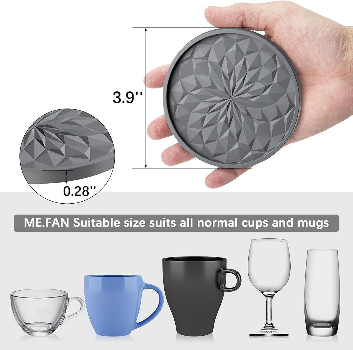 ME.FAN Silicone Coasters with Holder,[6 Pack] Drinking Coasters - Cup Mat for Hot or Cold Drinks, Thickened, Non-Slip, Non-Stick,Deep Tray Dark Purple