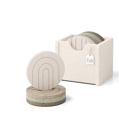 Fluxynara Felt Coasters with Holder, Set of 8 for Drinks, Sage - Arch