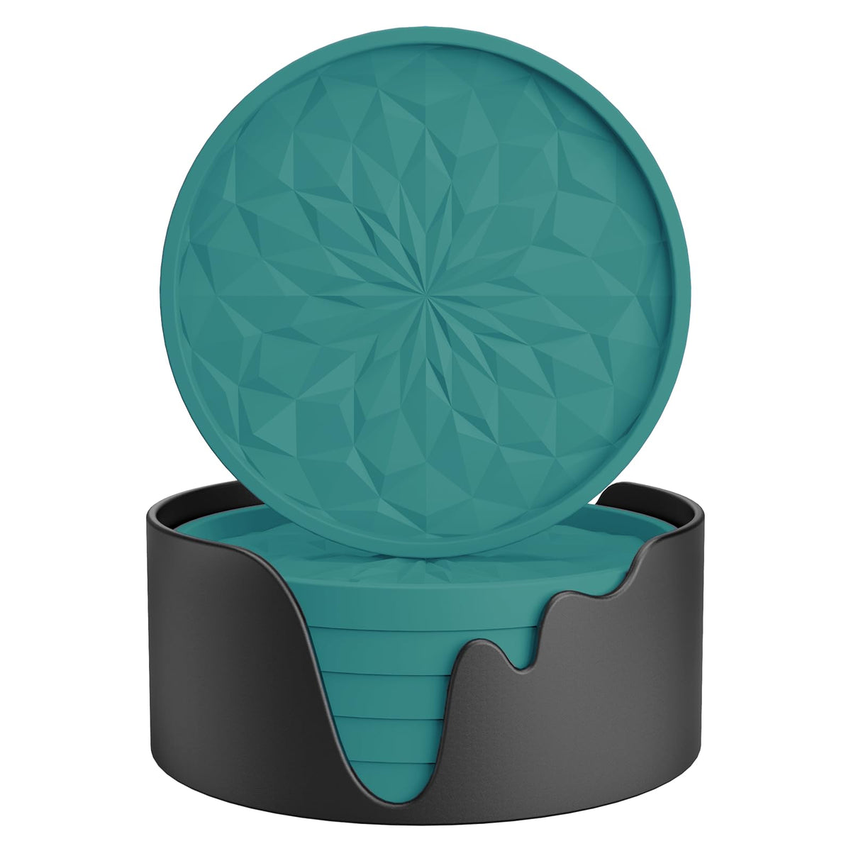 ME.FAN Silicone Coasters with Holder,[6 Pack] Drinking Coasters - Cup Mat for Hot or Cold Drinks, Thickened, Non-Slip, Non-stick,Deep Tray Olive Green