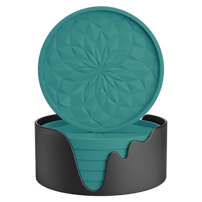 ME.FAN Silicone Coasters with Holder,[6 Pack] Drinking Coasters - Cup Mat for Hot or Cold Drinks, Thickened, Non-Slip, Non-stick,Deep Tray Olive Green