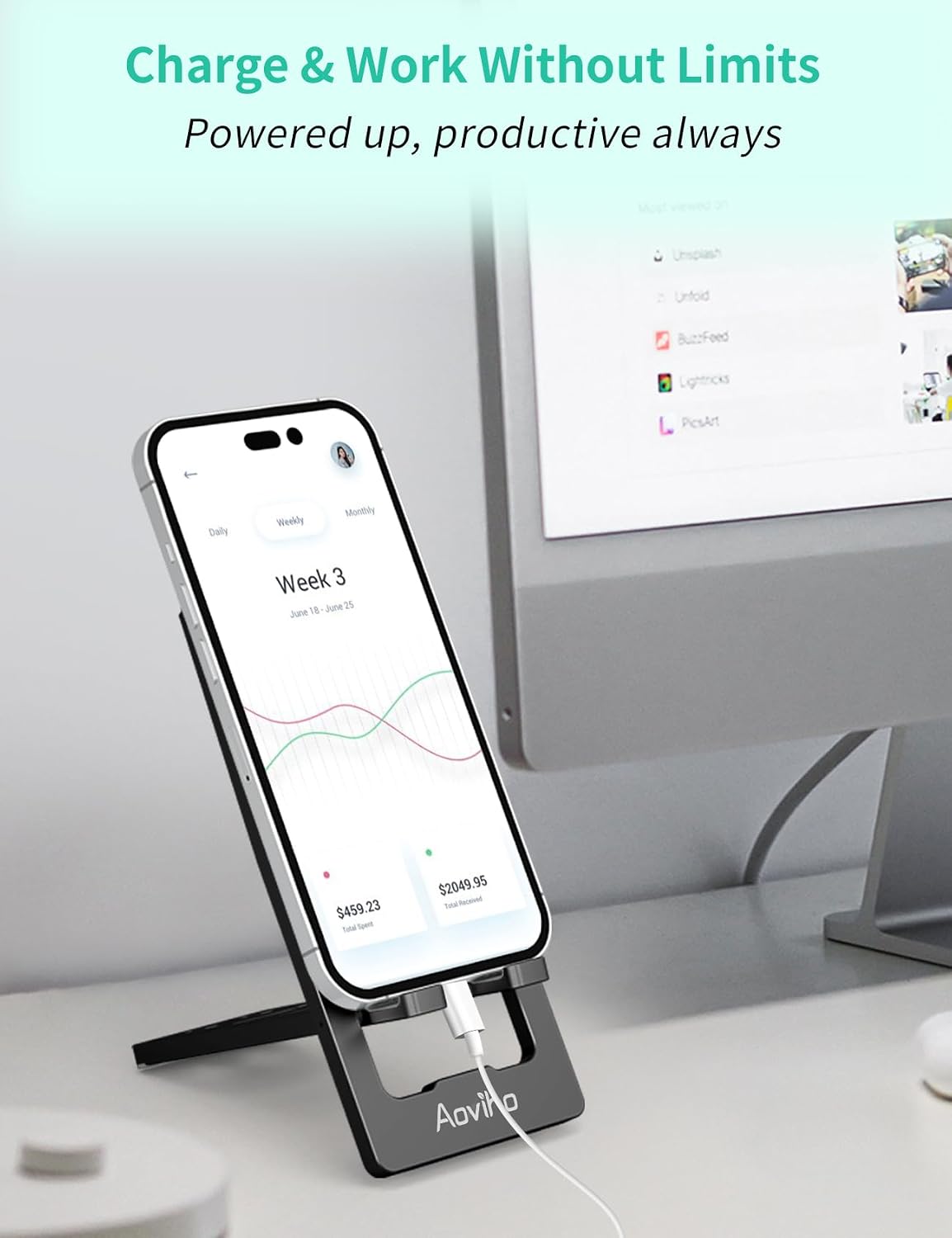 Aoviho Foldable Cell Phone Stand for Desk, Portable Phone Holder,Black