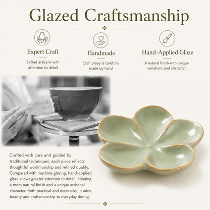 Ceramic Flower Jewelry Ring Trinket Dish Tray, Gifts for Women, Sage Green