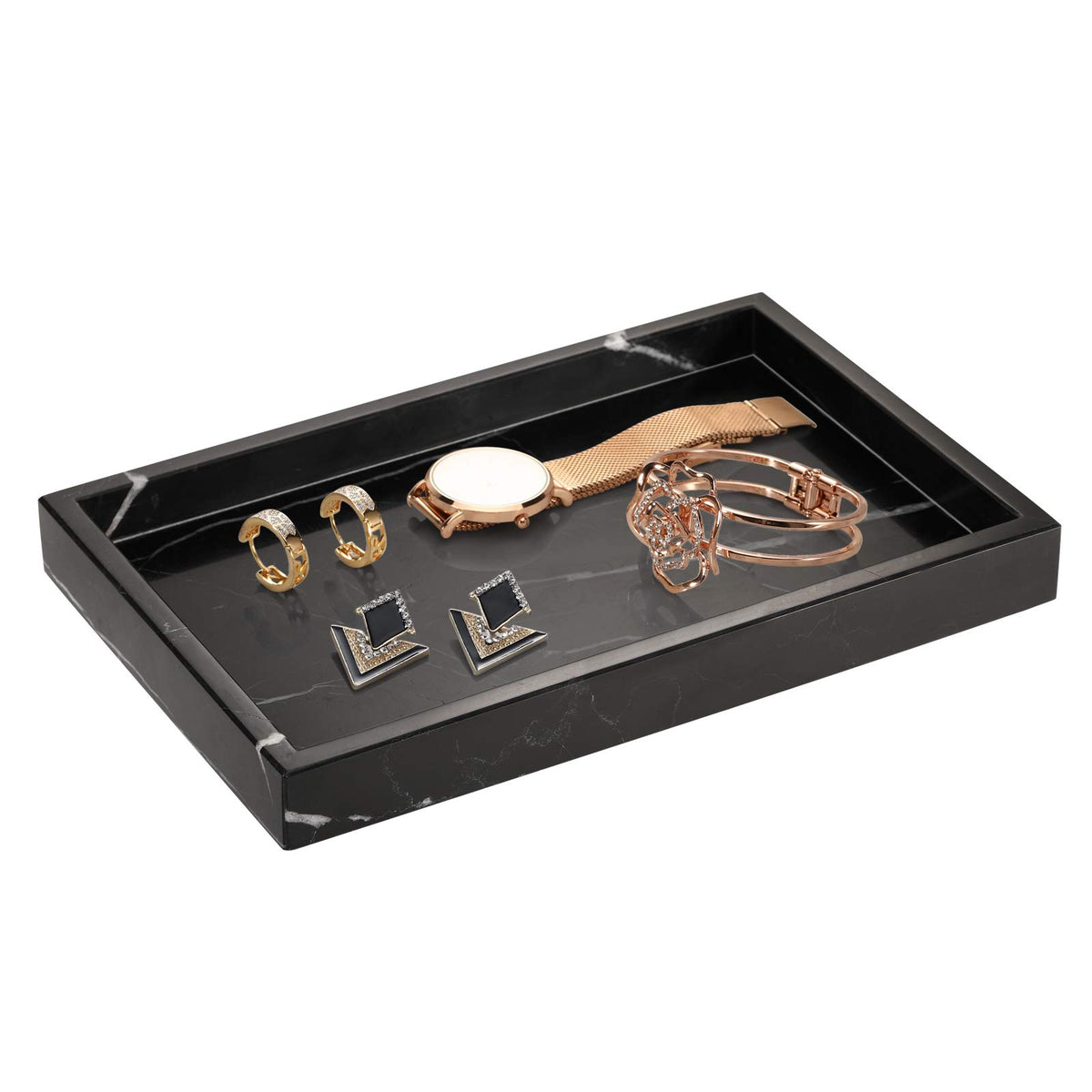 Emibele Bathroom Vanity Tray Countertop, 8" Rectangular Marble Resin Tray