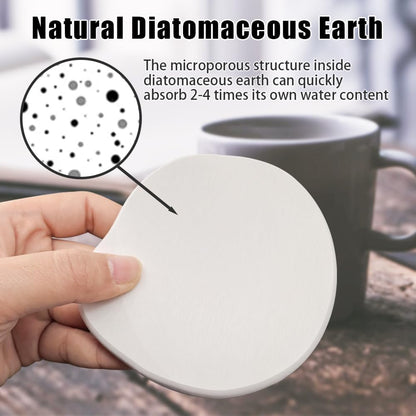 Diatomaceous Earth Coaster Set of 4, Unique Absorbent Stone Coaster, Irregular Shape Round Coasters, Modern Diatomaceous Earth Design Instant Dry Stone for Drinks, Table Desk at Work(White)