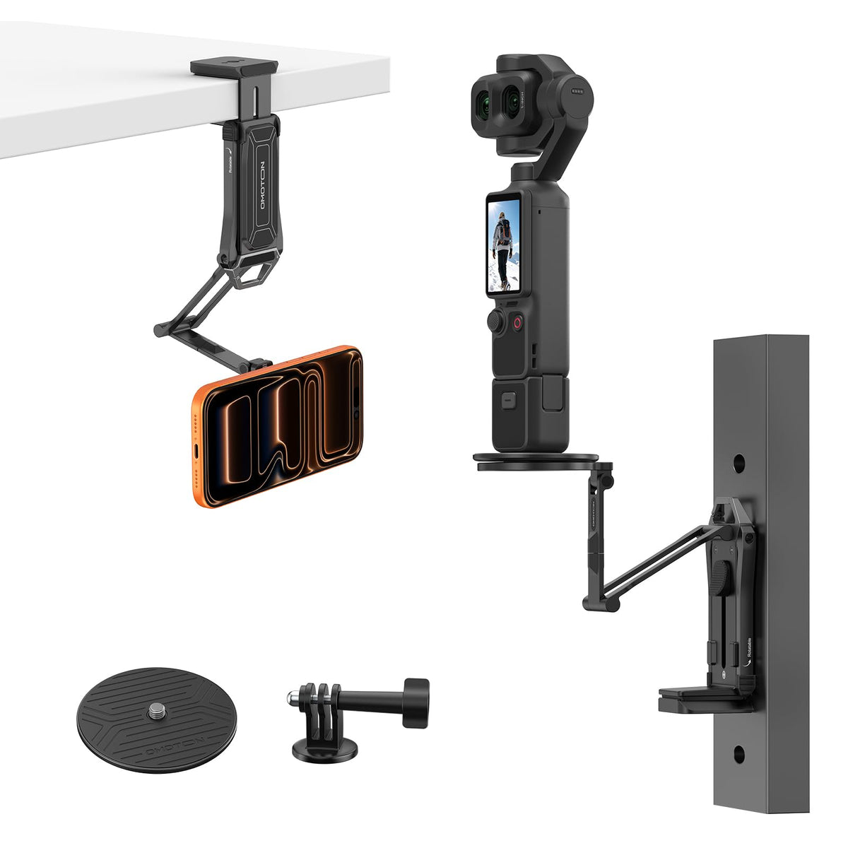 OMOTON TP02-Pro 5 in 1 Magnetic Phone Holder for Vlogging Essentials, Black