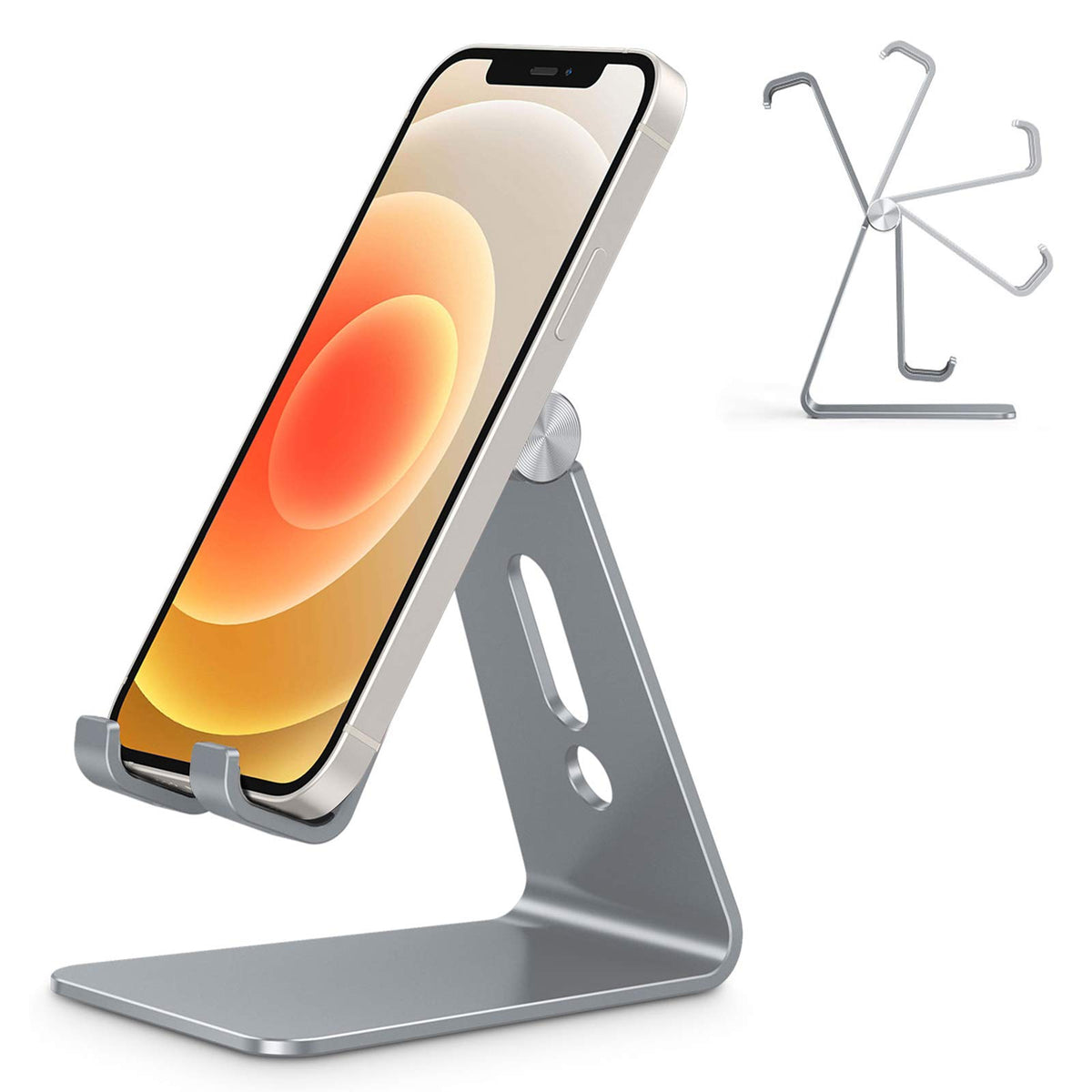 OMOTON Adjustable Cell Phone Stand, C2 Aluminum Desktop Phone Holder Dock Compatible with iPhone 15 14 13 Xs XR 8 Plus 7 6, Samsung Galaxy, Google Pixel, Android Phones, Rose Gold