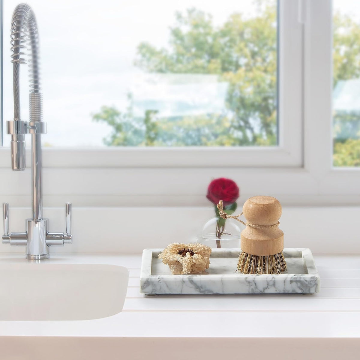 Natural Small Marble Vanity Tray, Stone Organizer for Bathroom & Kitchen