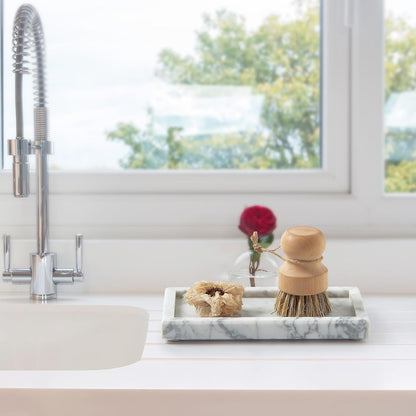 Natural Small Marble Vanity Tray, Stone Organizer for Bathroom & Kitchen