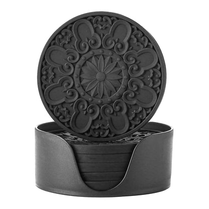 Colinda Silicone Coasters - Set of 6 with Holder, Non-Slip Cup Mats for Hot and Cold Drinks, Decorative Designs, Gift Ready Packaging,Turquoise