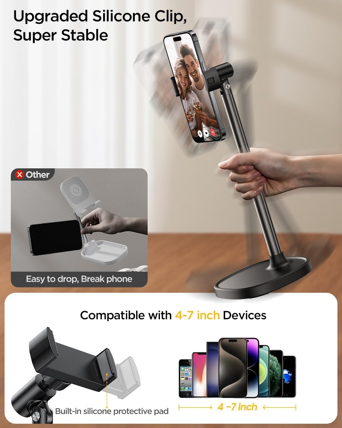 DIMONCOAT Phone Stand for Desk Angle Height Adjustable Phone Holder iPhone