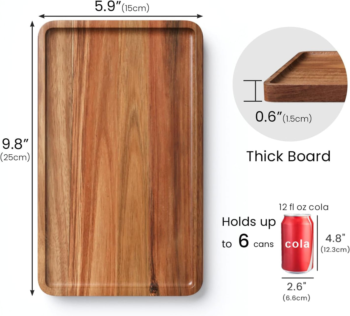 VERTORGAN 2 Pack Acacia Wood Serving Tray,9.8x5.9 Inch Trays,Home Decor