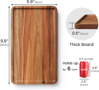 VERTORGAN 2 Pack Acacia Wood Serving Tray,9.8x5.9 Inch Trays,Home Decor
