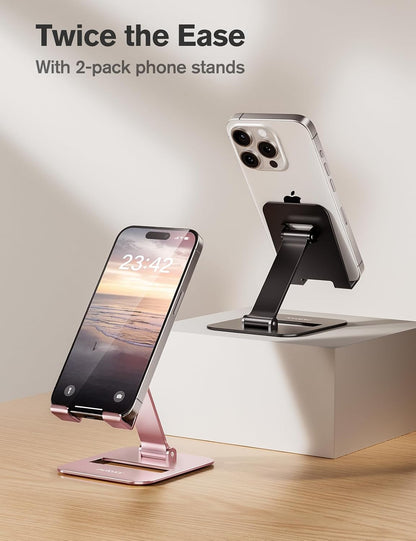 Nulaxy 2 Pcs Aluminum Dual Folding Cell Phone Stand for Desk Black&Rosegold