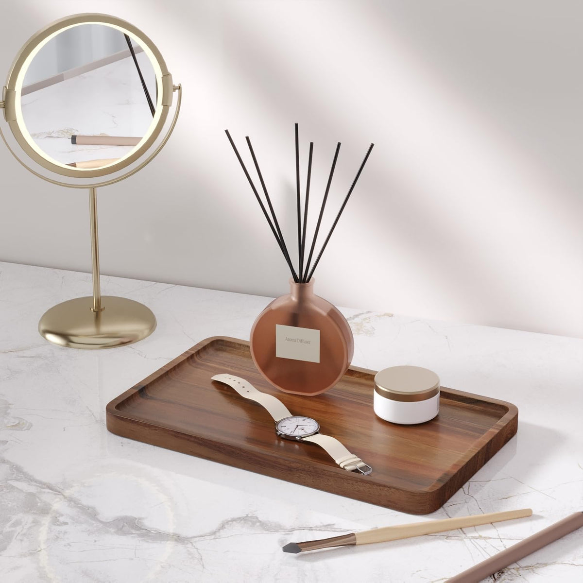 VERTORGAN 2 Pack Acacia Wood Serving Tray,9.8x5.9 Inch Trays,Home Decor