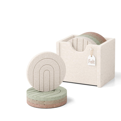Fluxynara Felt Coasters with Holder, Set of 8 for Drinks, Sage - Arch